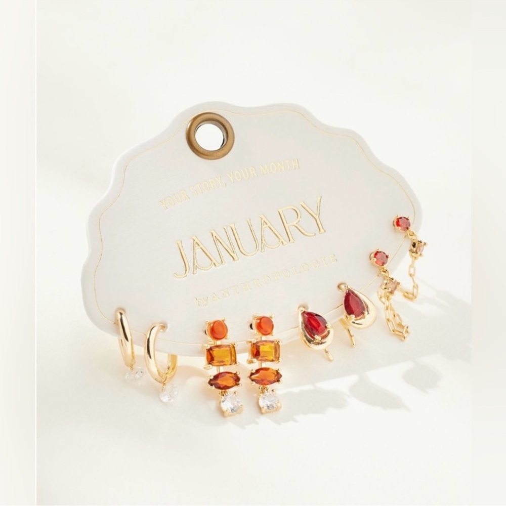 Anthropologie Garnet and Gold Earring Set - Picture 3 of 14